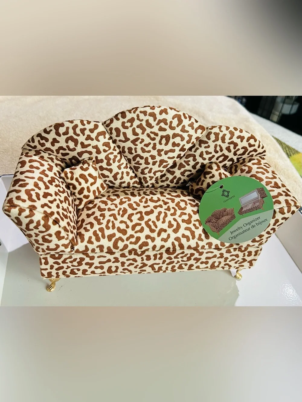 Leopard Print Jewelry Organizer Box with Mirror - Beige